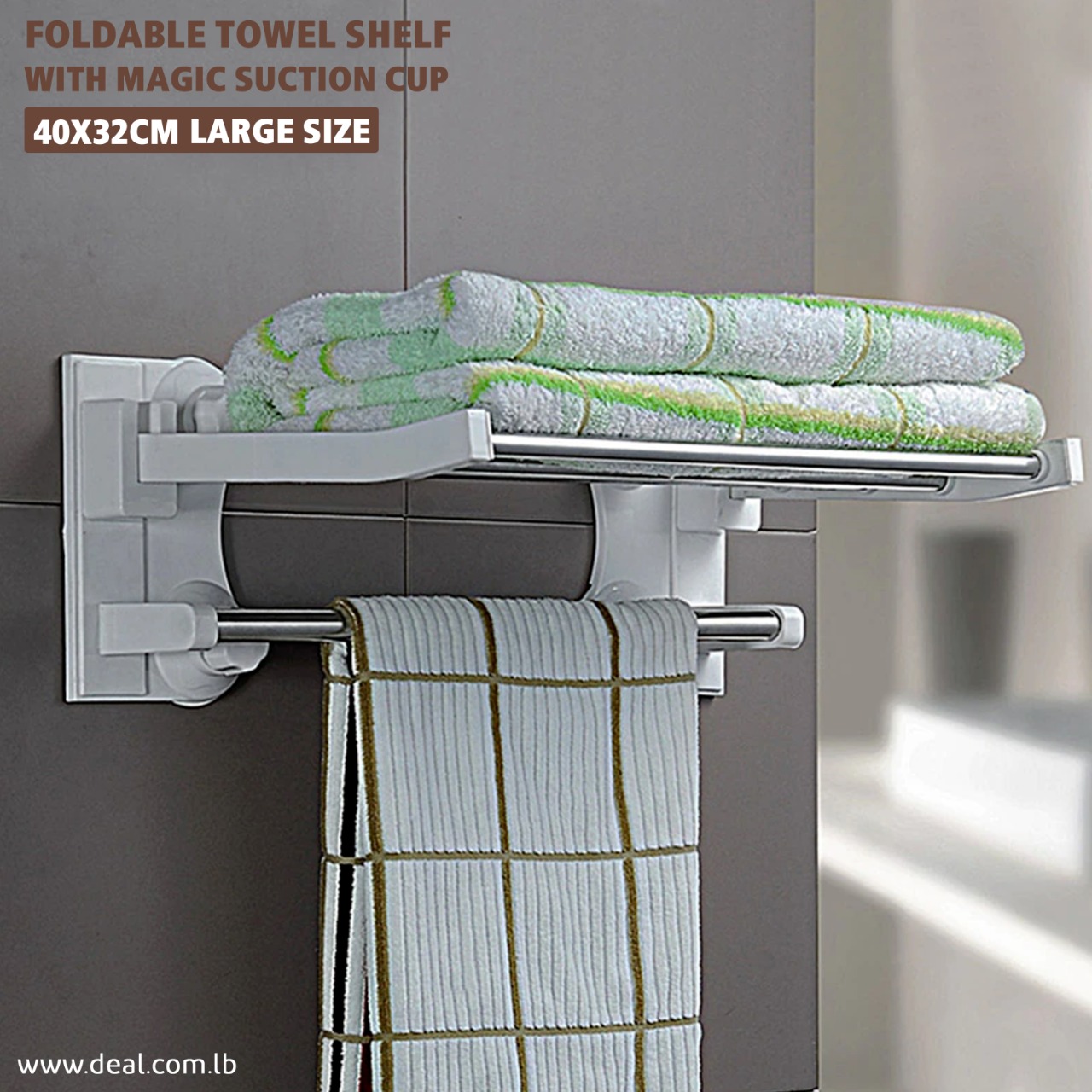 Foldable Towel Shelf With Magic Suction Cup | 40x32cm Large Size